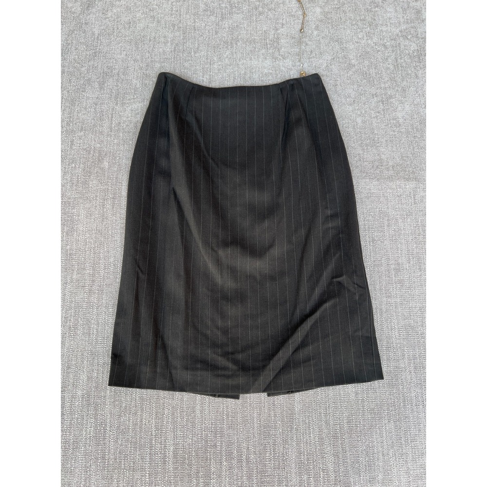 Emporio Armani Pencil Skirt Womens 40 Black Pinstripe Virgin Wool Blend Back Zip